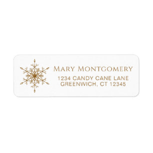 Gold Glitter Snowflake Christmas Return Address Label