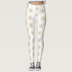 Gold Glitter Snowflake Holiday Leggings