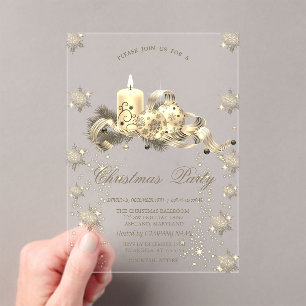 Gold Glitter Snowflakes Candle Balls Christmas Acrylic Invitations