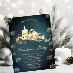 Gold Glitter Snowflakes Candle Balls Christmas Invitation