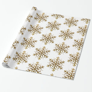 Gold Glitter Snowflakes Christmas Gift Wrap