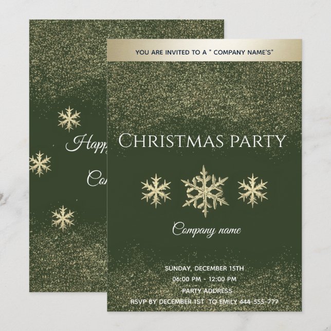 Gold glitter snowflakes corporate Christmas party Invitation (Front/Back)