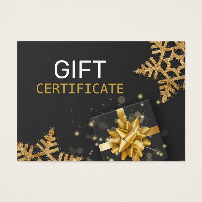 Gold Glitter Snowflakes Gift Box Black Gift Card (Front)