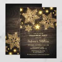 Gold Glitter Snowflakes Rustic Engagement Party