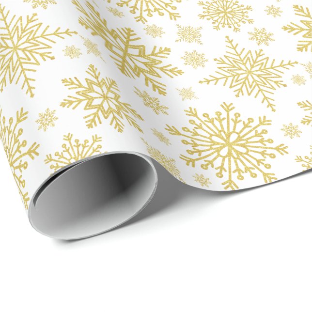 Gold Glitter Snowflakes Wrapping Paper (Roll Corner)