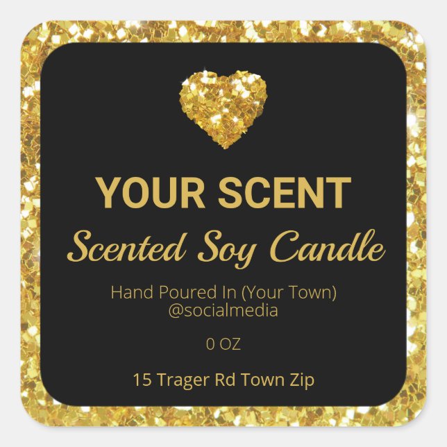 Gold Glitter Soy Candle Product Labels (Front)