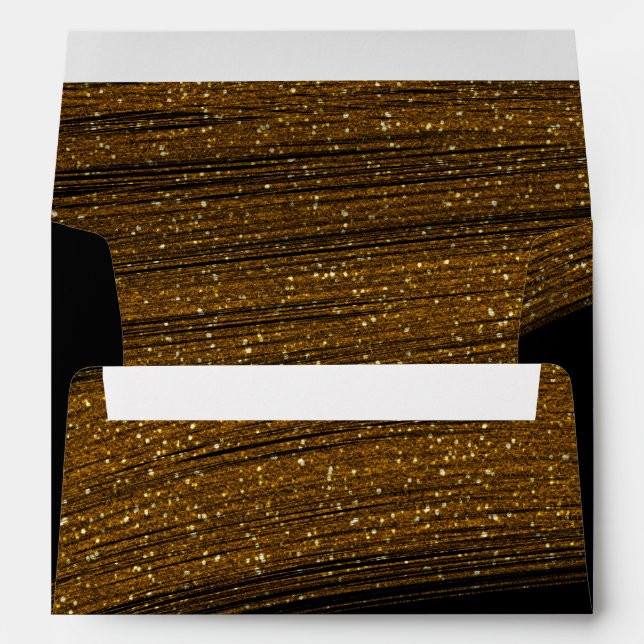 Gold Glitter Sparkle Black Invitation Envelope (Back (Bottom))