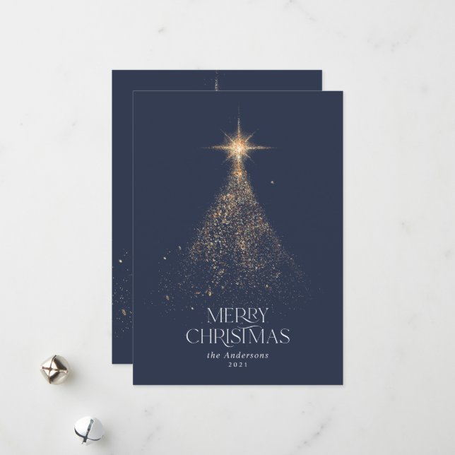 Gold glitter sparkle blue modern Christmas Holiday (Front/Back In Situ)