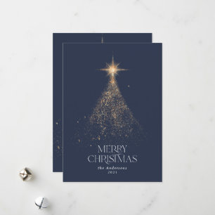 Gold glitter sparkle blue modern Christmas Holiday Card