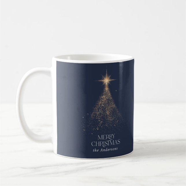Gold glitter sparkle blue modern Christmas photo Coffee Mug (Left)