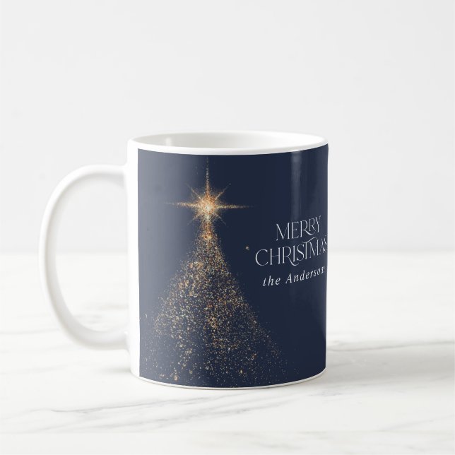 Gold glitter sparkle blue modern Christmas photo Coffee Mug (Left)