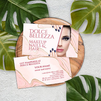 Gold Glitter Sparkle Blush Pink Marble Art Pattern Business Card