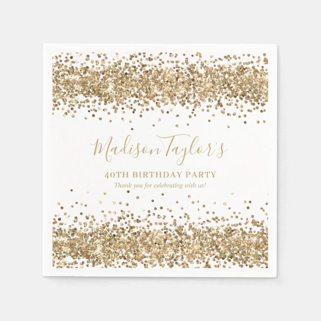 Gold Glitter Sparkle Confetti Chic Modern Birthday Napkin (Front)