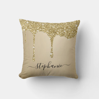 Gold Glitter Sparkle Drips Script Custom Name Cushion
