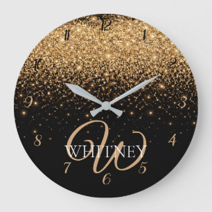 Gold Glitter Sparkle Elegant Luxury Texture Large Clock