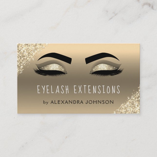 Gold Glitter Sparkle Eyelash Extensions Business Card (Front)
