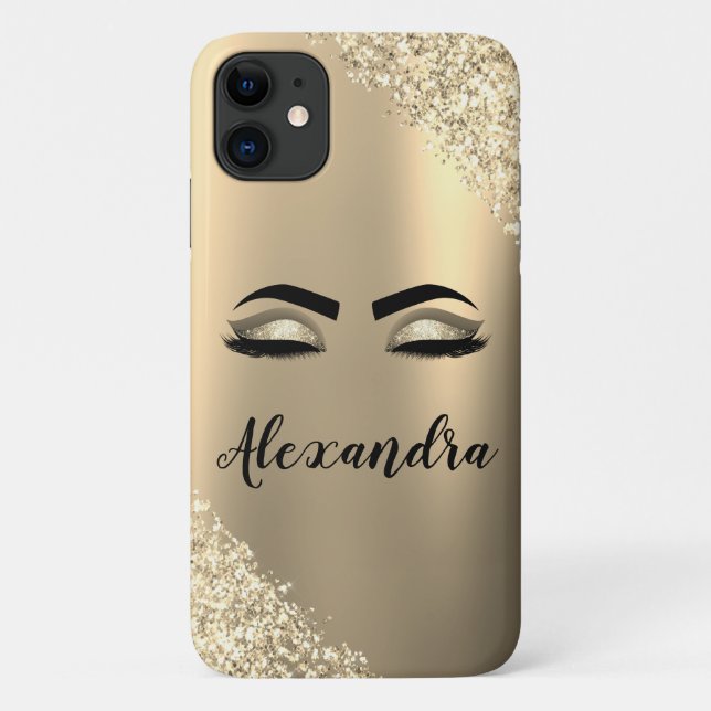Gold Glitter Sparkle Eyelashes Monogram Name Case-Mate iPhone Case (Back)