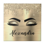 Gold Glitter Sparkle Eyelashes Monogram Name Ceramic Tile<br><div class="desc">Gold Faux Foil Metallic Sparkle Glitter Brushed Metal Monogram Name and Initial Eyelashes (Lashes),  Eyelash Extensions and Eyes Decorative Tile. The design makes the perfect sweet 16 birthday,  wedding,  bridal shower,  anniversary,  baby shower or bachelorette party gift for someone looking for a trendy cool style.</div>