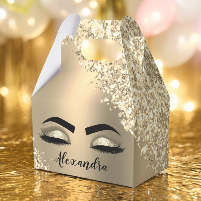 Gold Glitter Sparkle Eyelashes Monogram Name Favour Box (Creator Uploaded)