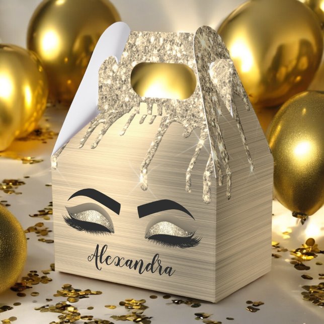 Gold Glitter Sparkle Eyelashes Monogram Name Favour Box (Creator Uploaded)