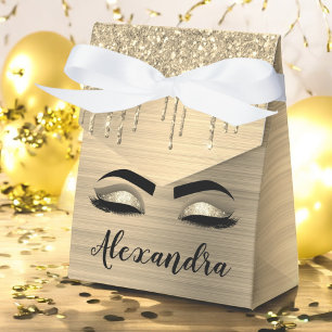 Gold Glitter Sparkle Eyelashes Monogram Name Favour Box