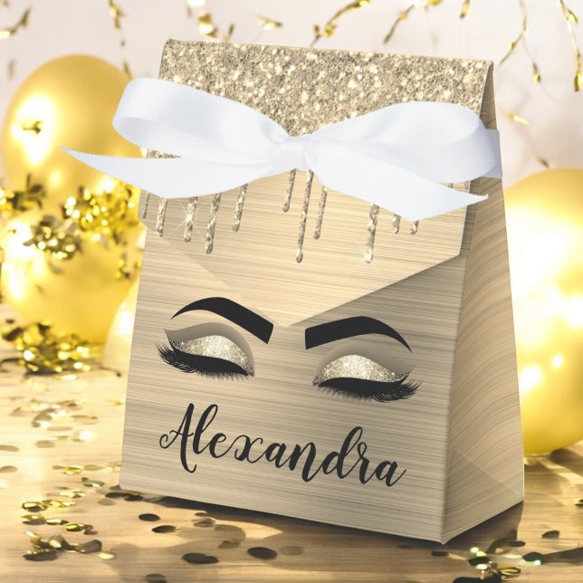 Gold Glitter Sparkle Eyelashes Monogram Name Favour Box (Creator Uploaded)
