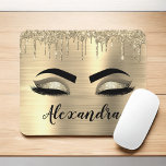 Gold Glitter Sparkle Eyelashes Monogram Name Mouse Pad<br><div class="desc">Gold Faux Foil Metallic Sparkle Glitter Brushed Metal Monogram Name and Initial Eyelashes (Lashes),  Eyelash Extensions and Eyes Mousepad. The design makes the perfect sweet 16 birthday,  wedding,  bridal shower,  anniversary,  baby shower or bachelorette party gift for someone looking for a trendy cool style.</div>