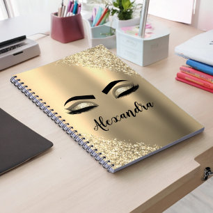 Gold Glitter Sparkle Eyelashes Monogram Name Notebook