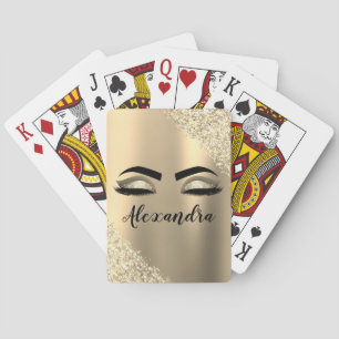 Gold Glitter Sparkle Eyelashes Monogram Name Playing Cards