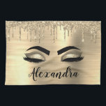 Gold Glitter Sparkle Eyelashes Monogram Name Tea Towel<br><div class="desc">Gold Faux Foil Metallic Sparkle Glitter Brushed Metal Monogram Name and Initial Eyelashes (Lashes),  Eyelash Extensions and Eyes Kitchen Towel. The design makes the perfect sweet 16 birthday,  wedding,  bridal shower,  anniversary,  baby shower or bachelorette party gift for someone looking for a trendy cool style.</div>