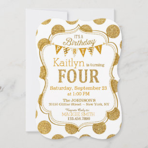 Gold Glitter Sparkle Fourth Birthday Invite