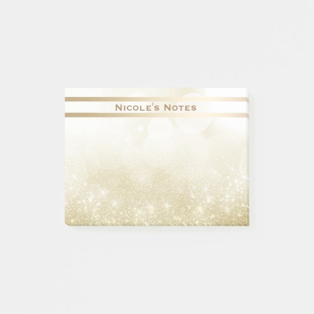 Gold Glitter Sparkle Glam Trendy Personalised Post-it Notes (Front)