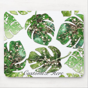 Gold Glitter Sparkle Glam Tropical Leaves Chic Mouse Pad