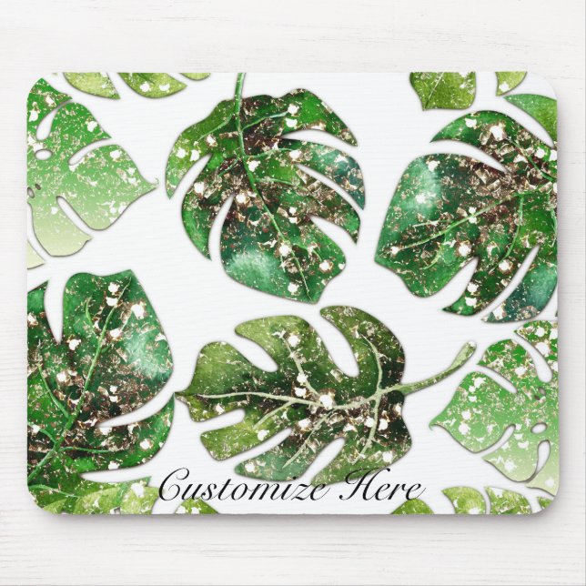 Gold Glitter Sparkle Glam Tropical Leaves Chic Mouse Pad (Front)