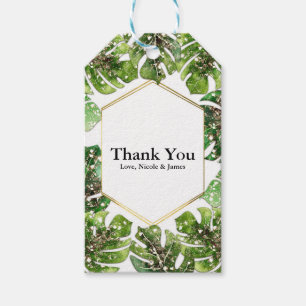 Gold Glitter Sparkle Glam Tropical Leaves Favour Gift Tags