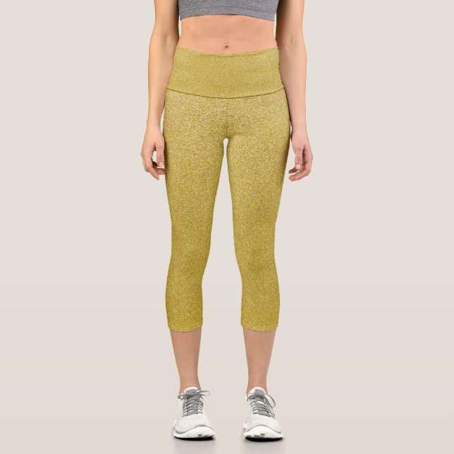 Gold Glitter, Sparkle, Glitter Background Capri Leggings (Front)
