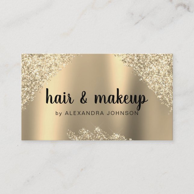 Gold Glitter Sparkle Hair Makeup Business Card (Front)