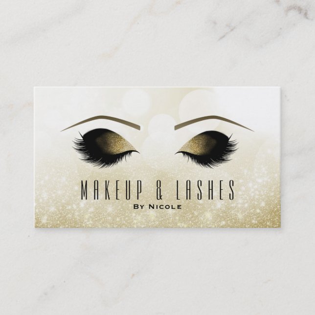 Gold Glitter Sparkle Makeup Eyelashes Beauty Spa Business Card (Front)