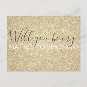 Gold Glitter & Sparkle Matron of Honour Invitation Postcard