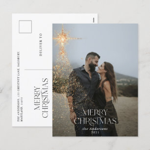 gold glitter sparkle merry Christmas photo Holiday Postcard
