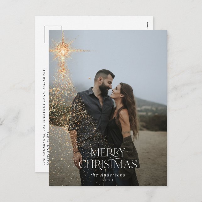 gold glitter sparkle merry Christmas photo Holiday Postcard (Front/Back)