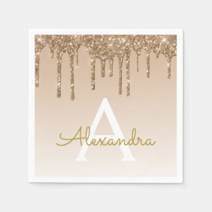Gold Glitter & Sparkle Monogram 50th Birthday Napkin