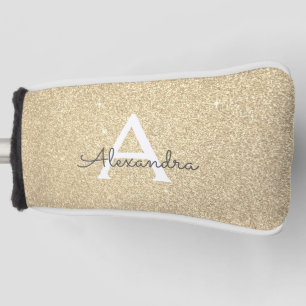 Gold Glitter & Sparkle Monogram Name Golf Head Cover