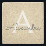 Gold Glitter & Sparkle Monogram Stone Coaster<br><div class="desc">Gold Faux Glitter and Sparkle Elegant Stone Tile. These Stone Tiles can be customised to include your initial and first name.</div>