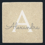 Gold Glitter & Sparkle Monogram Stone Coaster<br><div class="desc">Gold Faux Glitter and Sparkle Elegant Stone Tile. These Stone Tiles can be customised to include your initial and first name.</div>