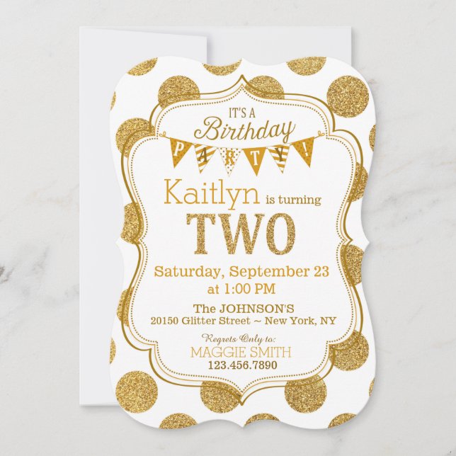 Gold Glitter Sparkle Second Birthday Invite (Front)