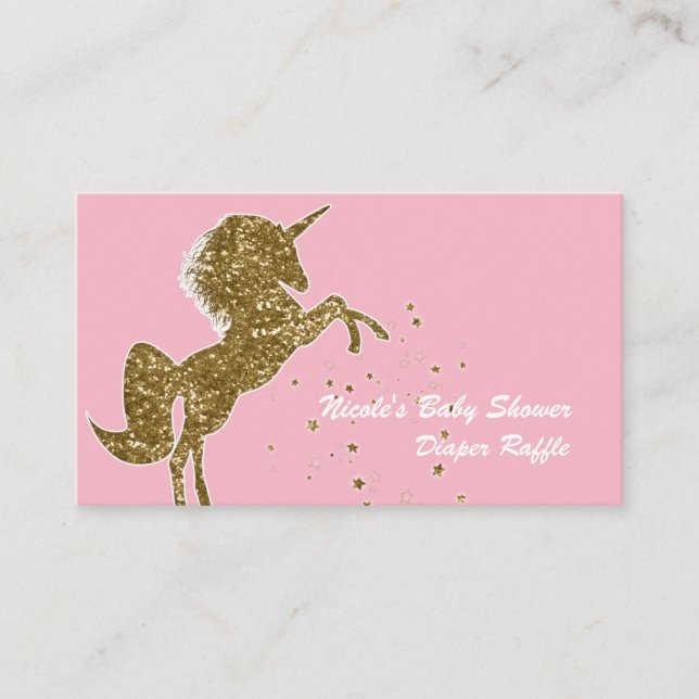 Gold Glitter Sparkle Unicorn Diaper Raffle Cards (Front)