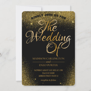 Gold Glitter Sparkles Black Background Invitation