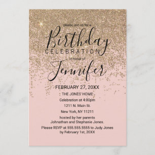 Gold Glitter Sparkles Blush Pink Birthday Party Invitation