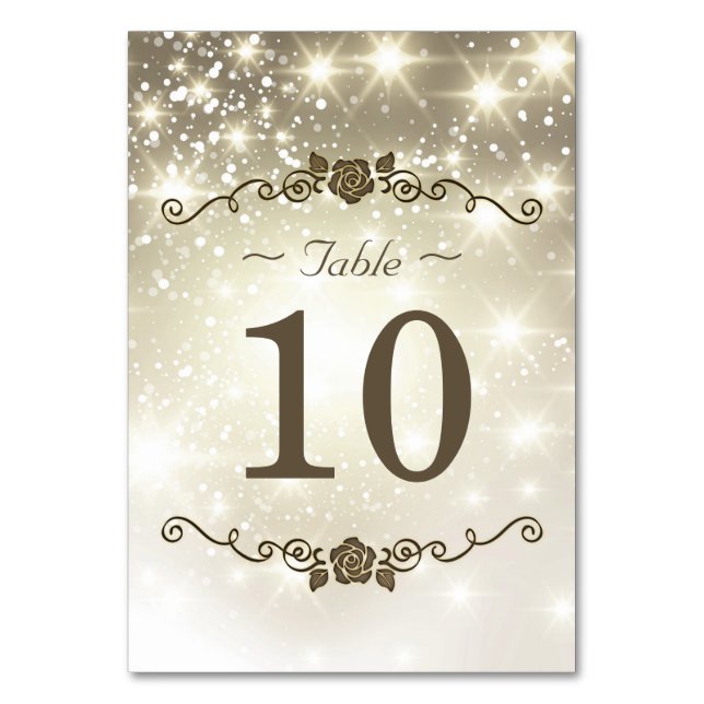 Gold Glitter Sparkles - Wedding Table Number Card (Front)